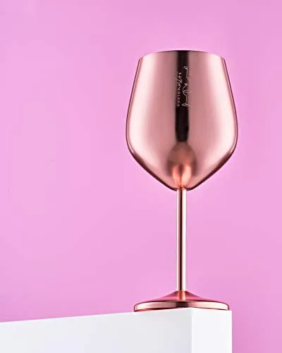 2 Pack Stainless Steel Wine Glass 18 oz Unbreakable Rose Gold Wine Glasses