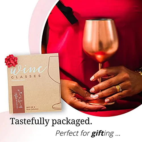 2 Pack Stainless Steel Wine Glass 18 oz Unbreakable Rose Gold Wine Glasses
