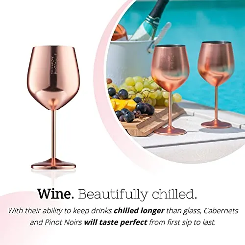 2 Pack Stainless Steel Wine Glass 18 oz Unbreakable Rose Gold Wine Glasses