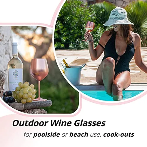 2 Pack Stainless Steel Wine Glass 18 oz Unbreakable Rose Gold Wine Glasses