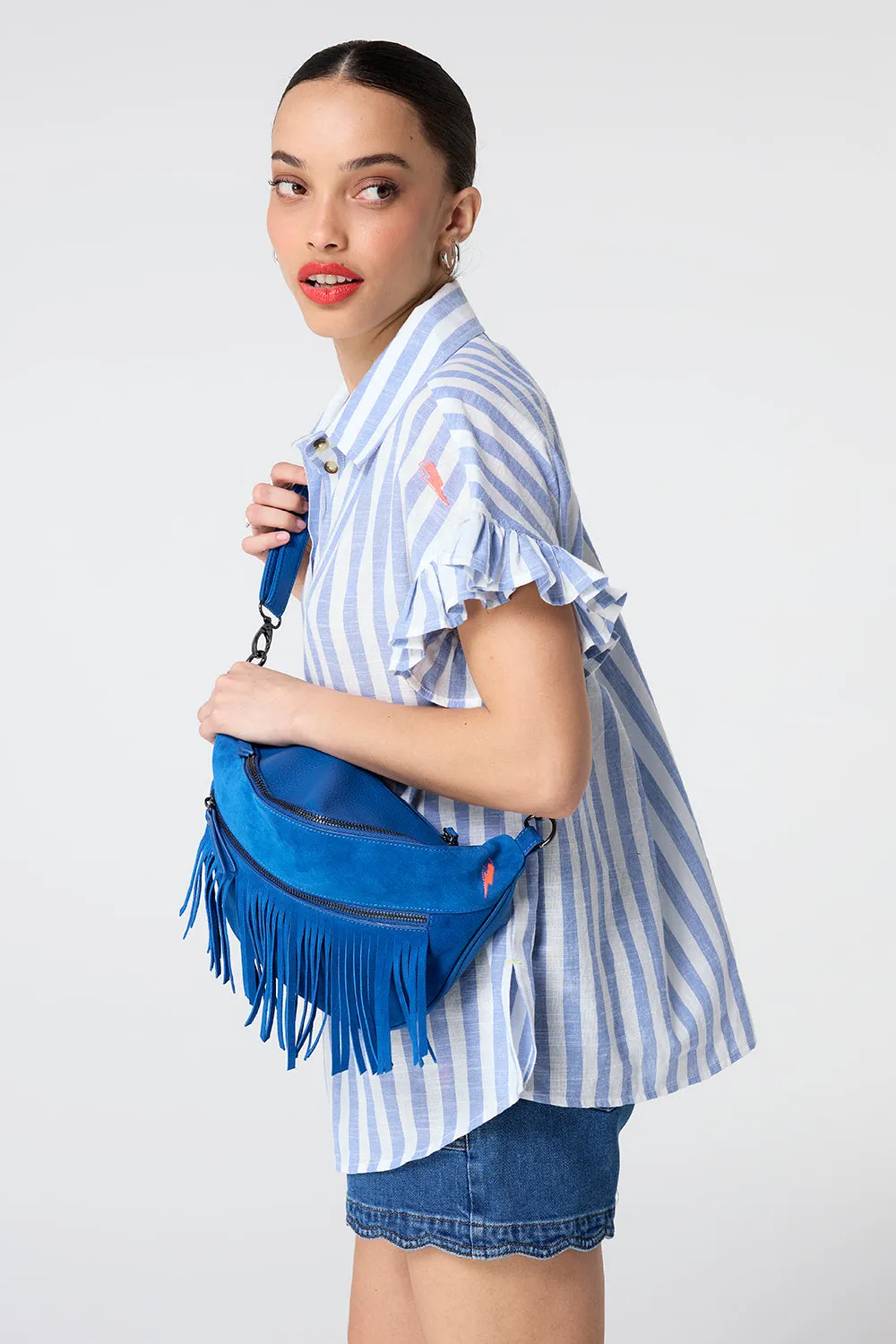 Blue Fringed Bum Bag