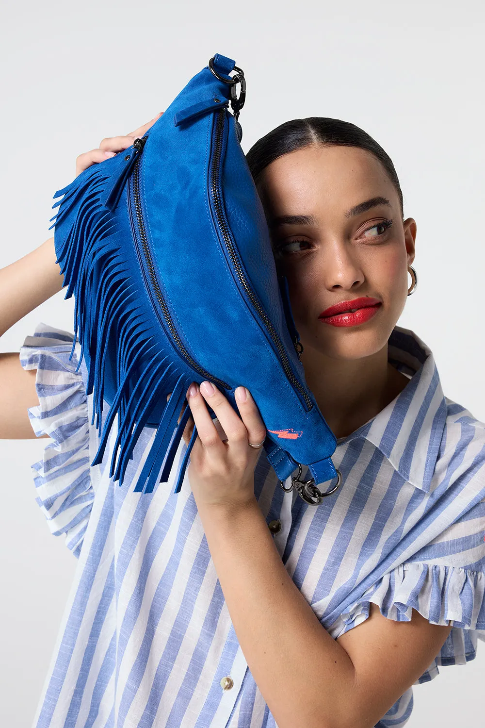 Blue Fringed Bum Bag
