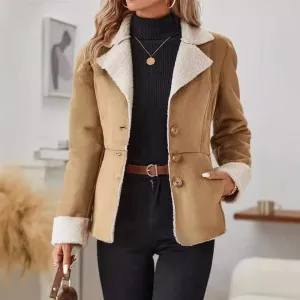 Casual Fashion Cold-proof Warm Fur Integrated Lapel Pocket Jacket