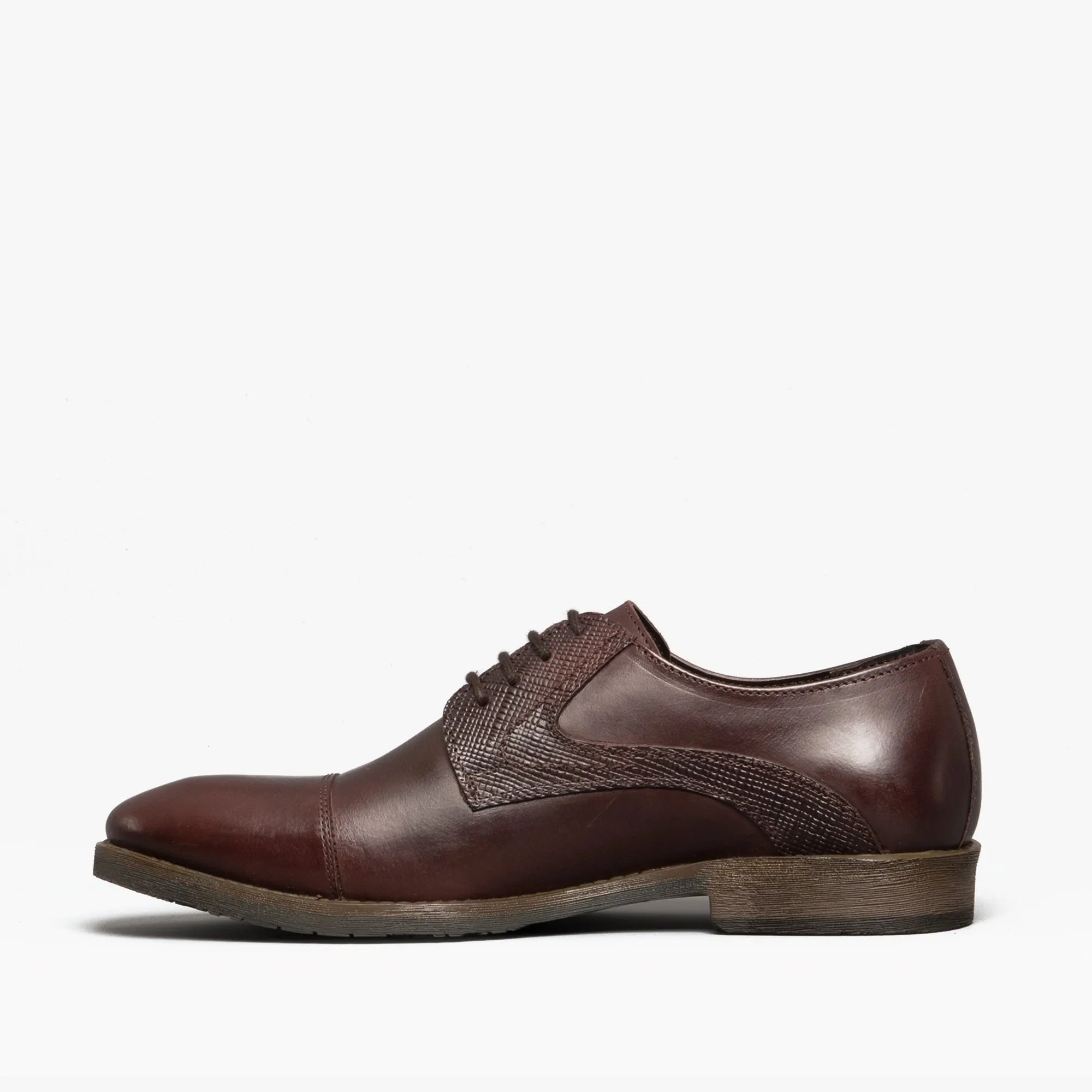 DERBY Mens Leather Plain Toe Shoes Brown