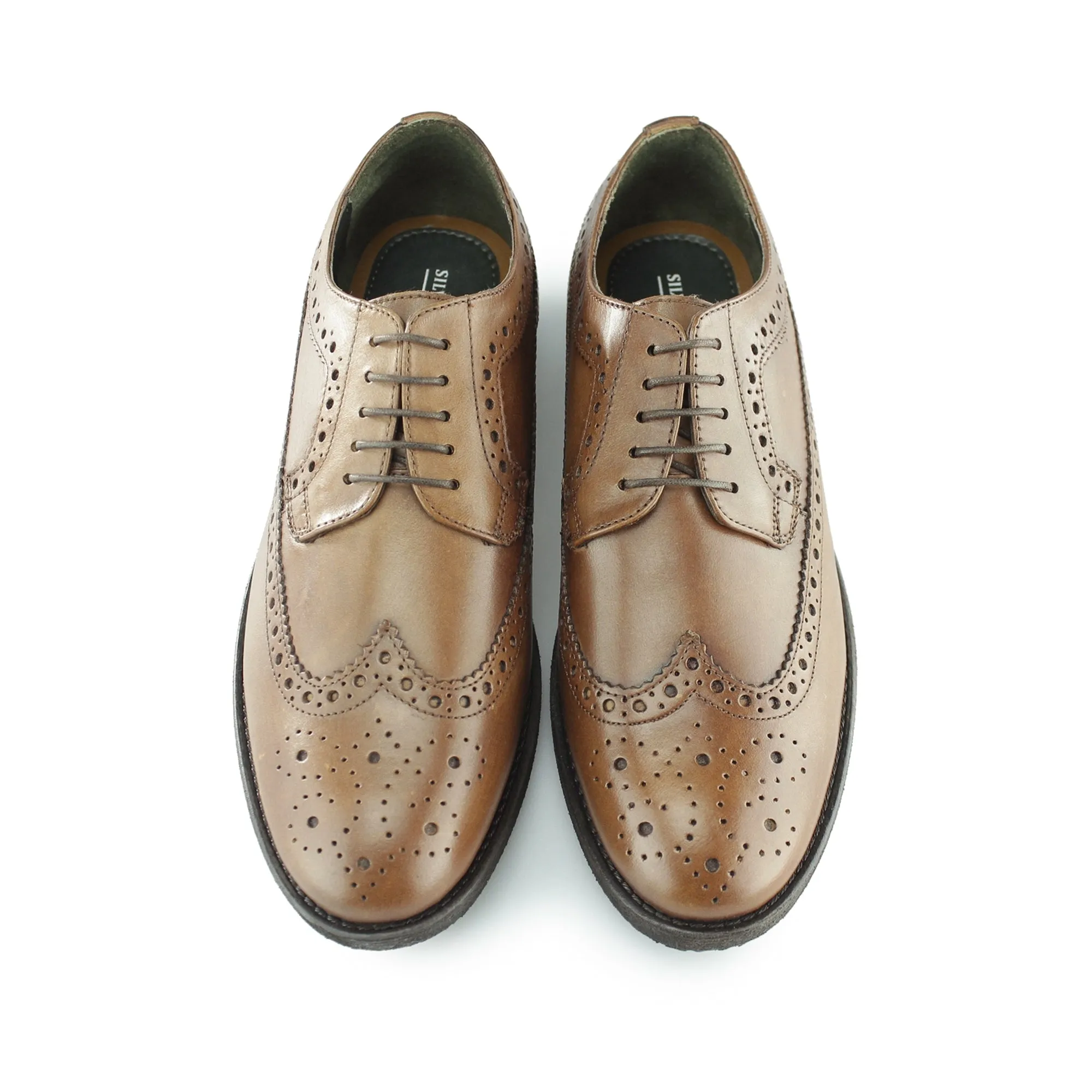DOWNING Mens Leather Longwing Derby Brogues Tan