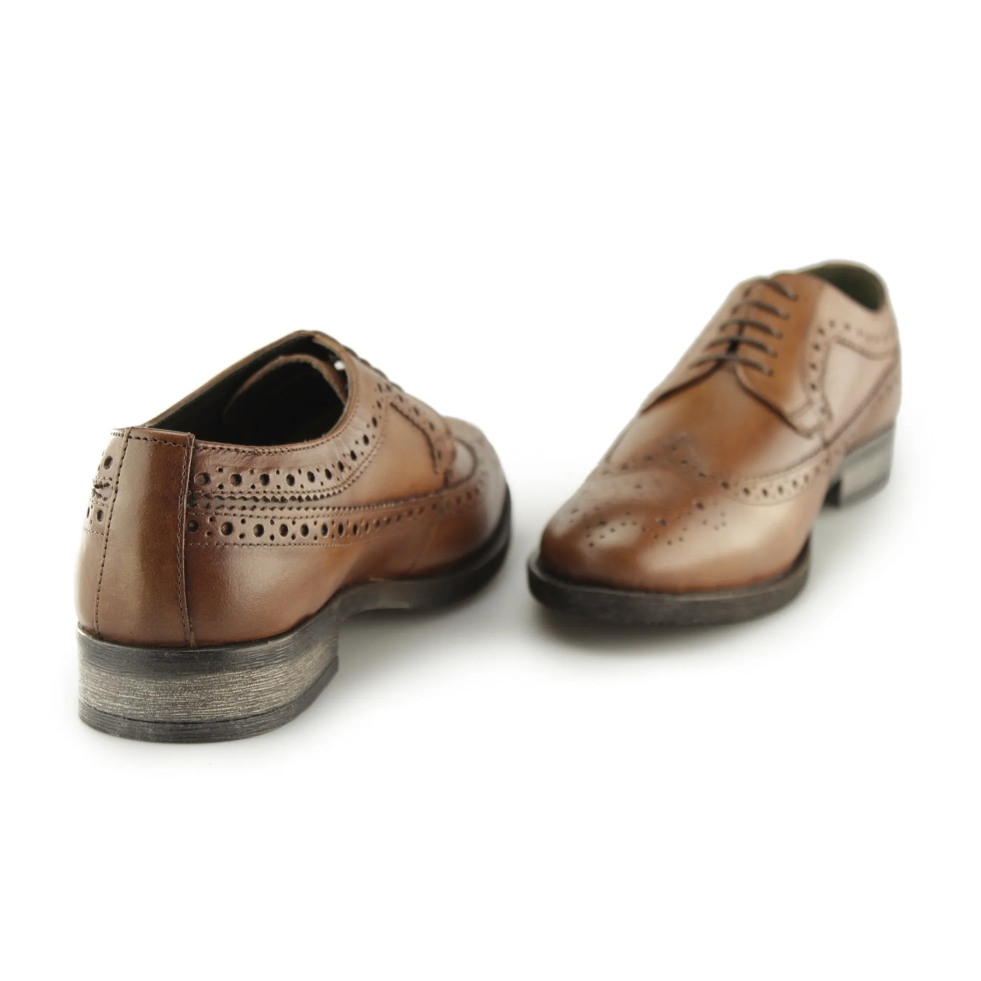 DOWNING Mens Leather Longwing Derby Brogues Tan