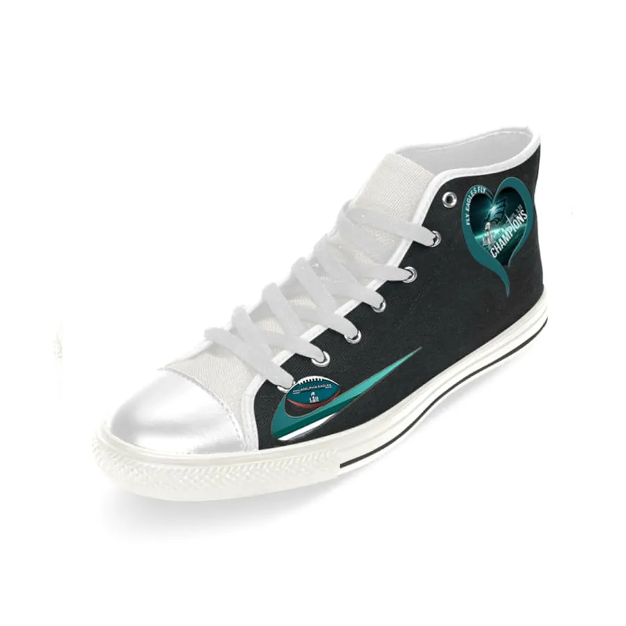 eagles Fan High Top Shoes Black White "love Eagles" Men Women kids| nfl eagles super bowl Fan High-top Sneakers
