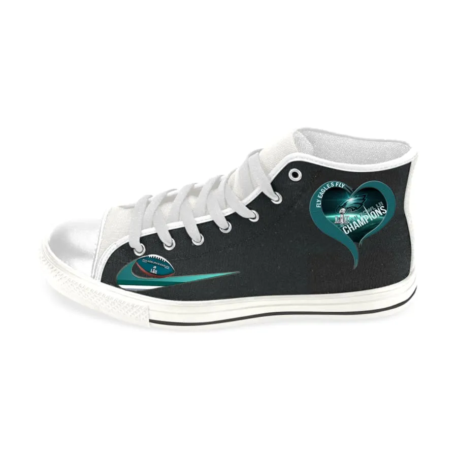 eagles Fan High Top Shoes Black White "love Eagles" Men Women kids| nfl eagles super bowl Fan High-top Sneakers