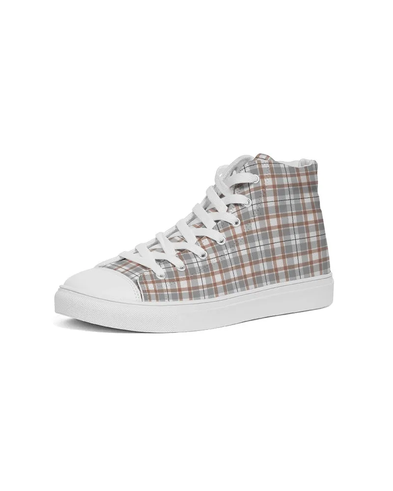 Flower On Plaid Men's Hightop Canvas Shoe