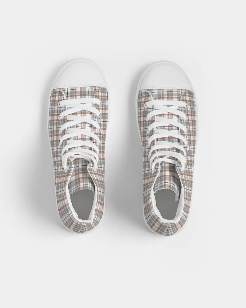 Flower On Plaid Men's Hightop Canvas Shoe