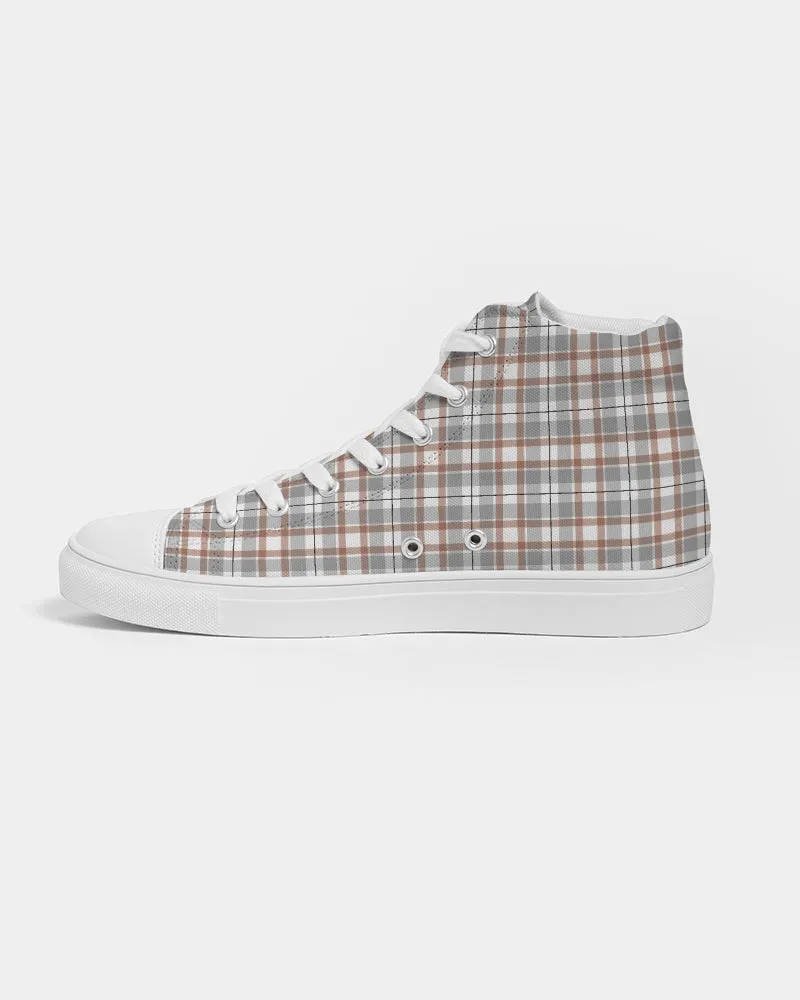 Flower On Plaid Men's Hightop Canvas Shoe