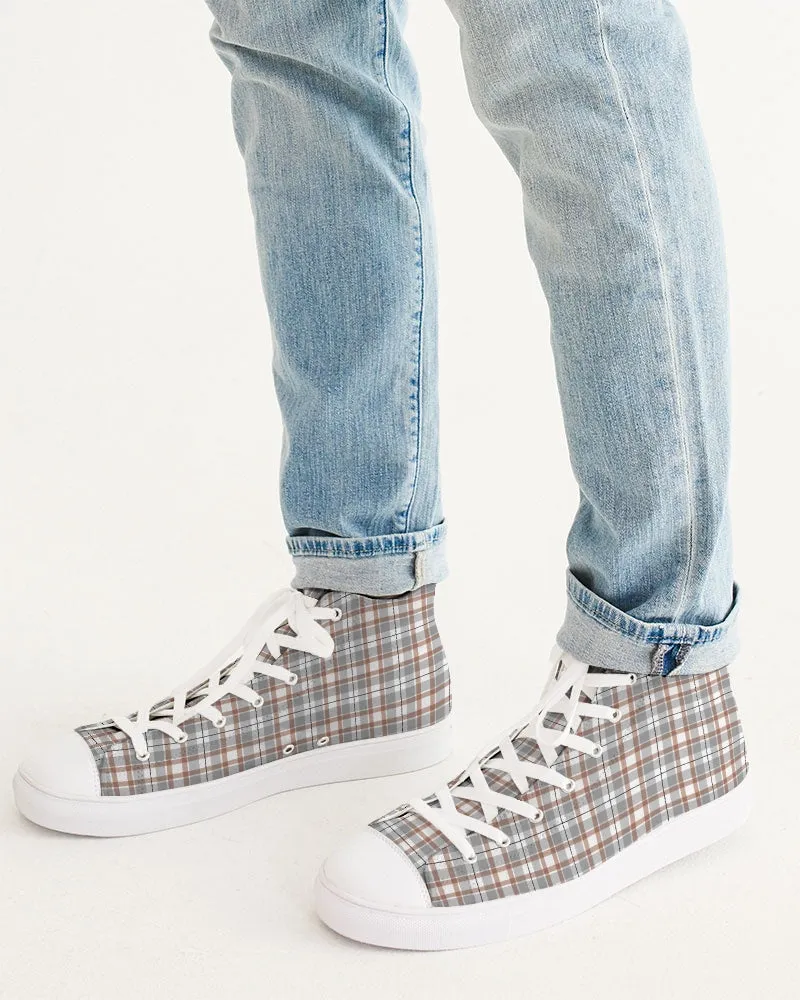 Flower On Plaid Men's Hightop Canvas Shoe