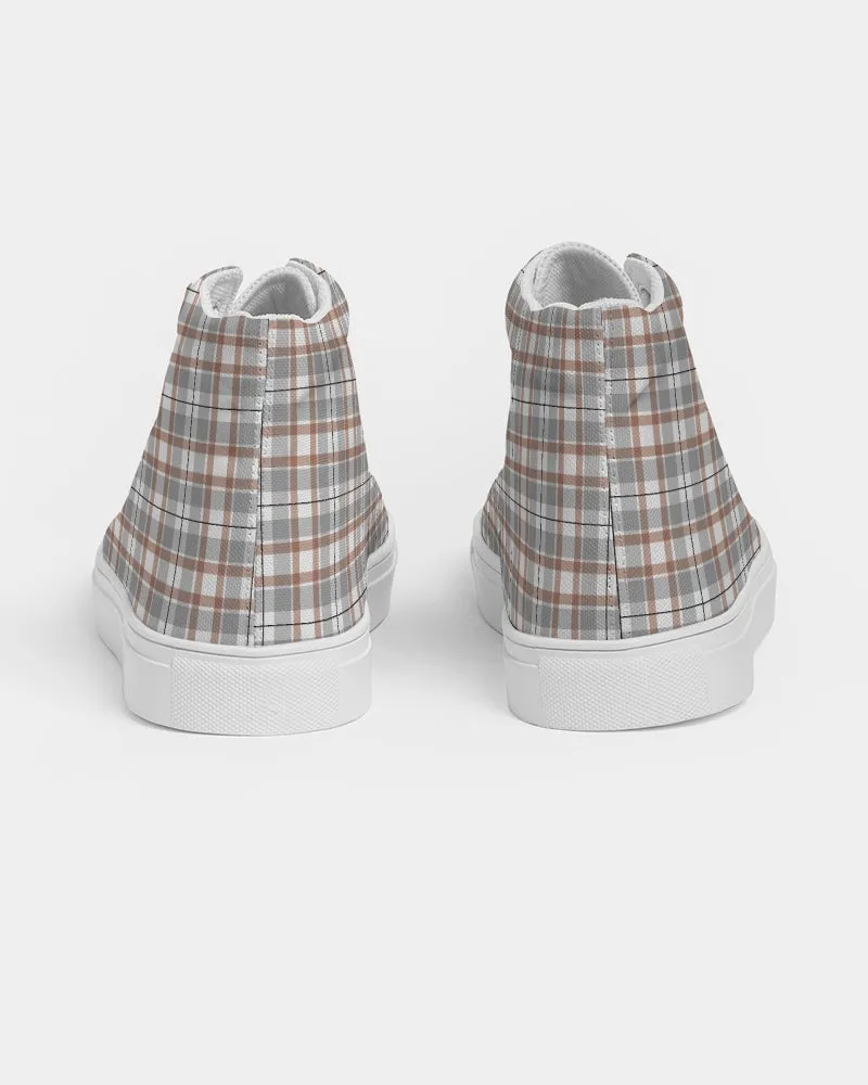 Flower On Plaid Men's Hightop Canvas Shoe
