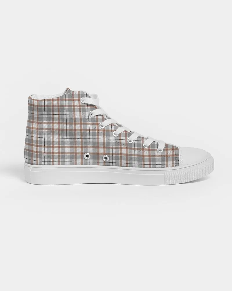 Flower On Plaid Men's Hightop Canvas Shoe