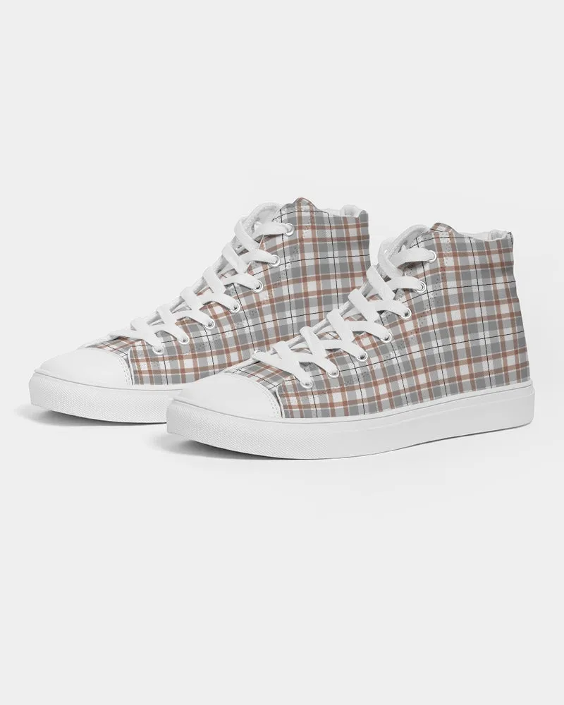 Flower On Plaid Men's Hightop Canvas Shoe