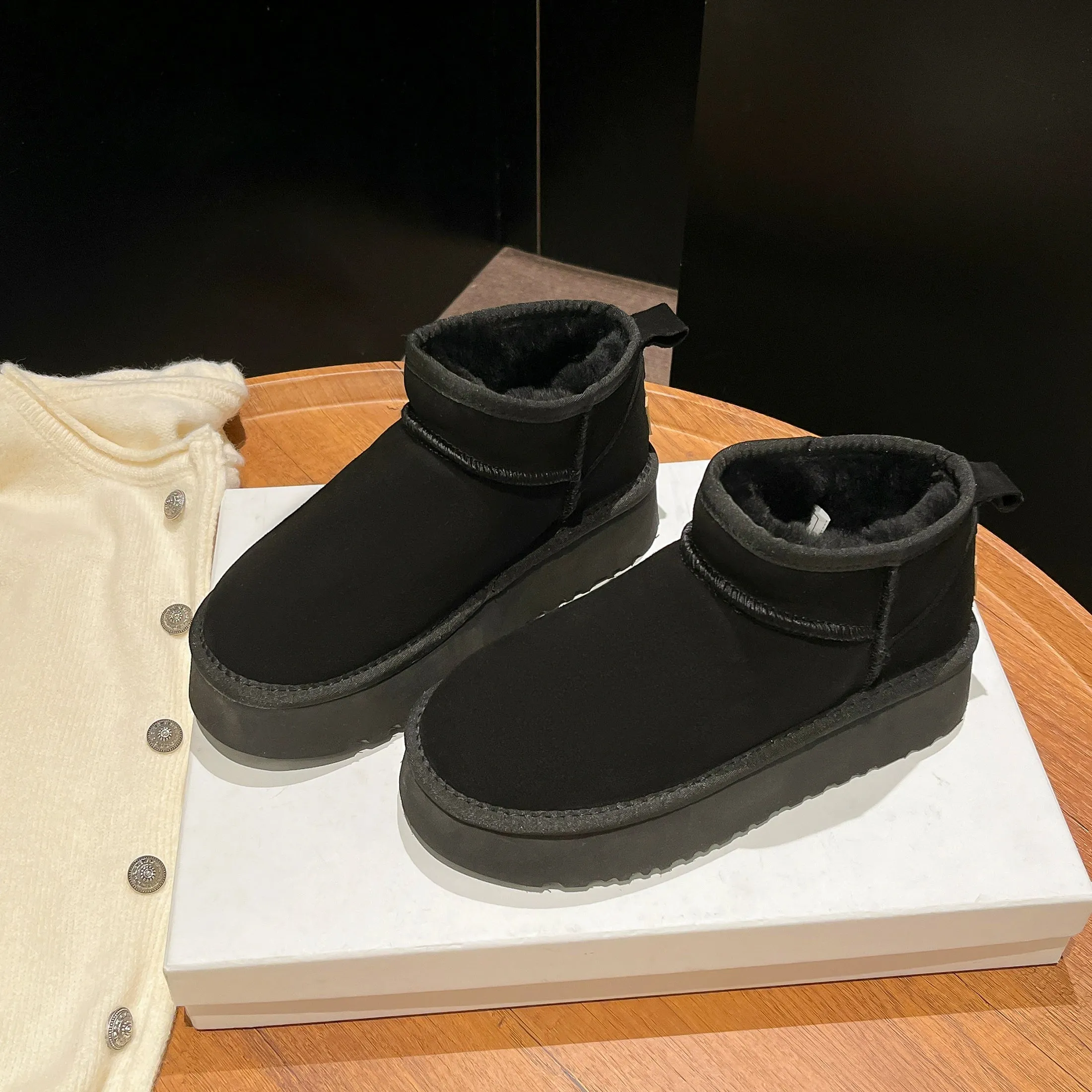 Genuine Leather Snow Boots Female Winter Fleece-lined 2023 New Short Fashion Thick Sole Non-Slip Thickening Thermal Northeast Cotton Padded Shoes