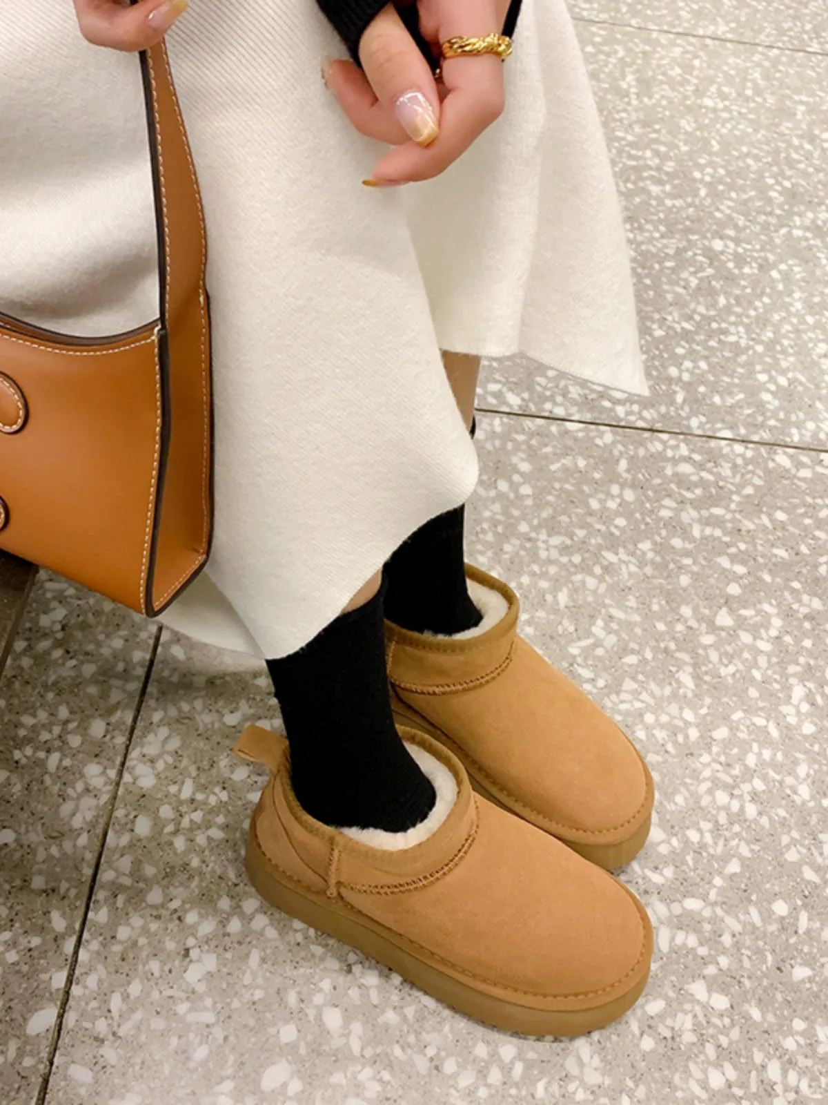 Genuine Leather Snow Boots Female Winter Fleece-lined 2023 New Short Fashion Thick Sole Non-Slip Thickening Thermal Northeast Cotton Padded Shoes
