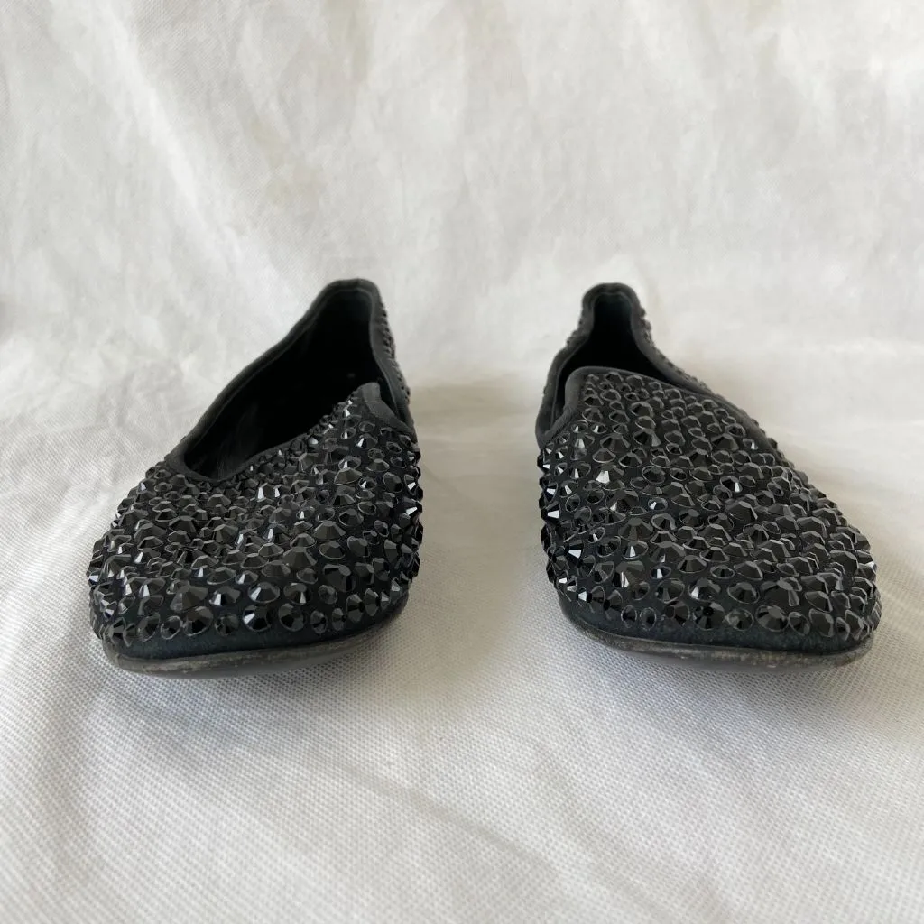 Giuseppe Zanotti Crystal Embellished Black Loafer Flats, 37.5