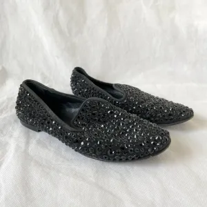 Giuseppe Zanotti Crystal Embellished Black Loafer Flats, 37.5