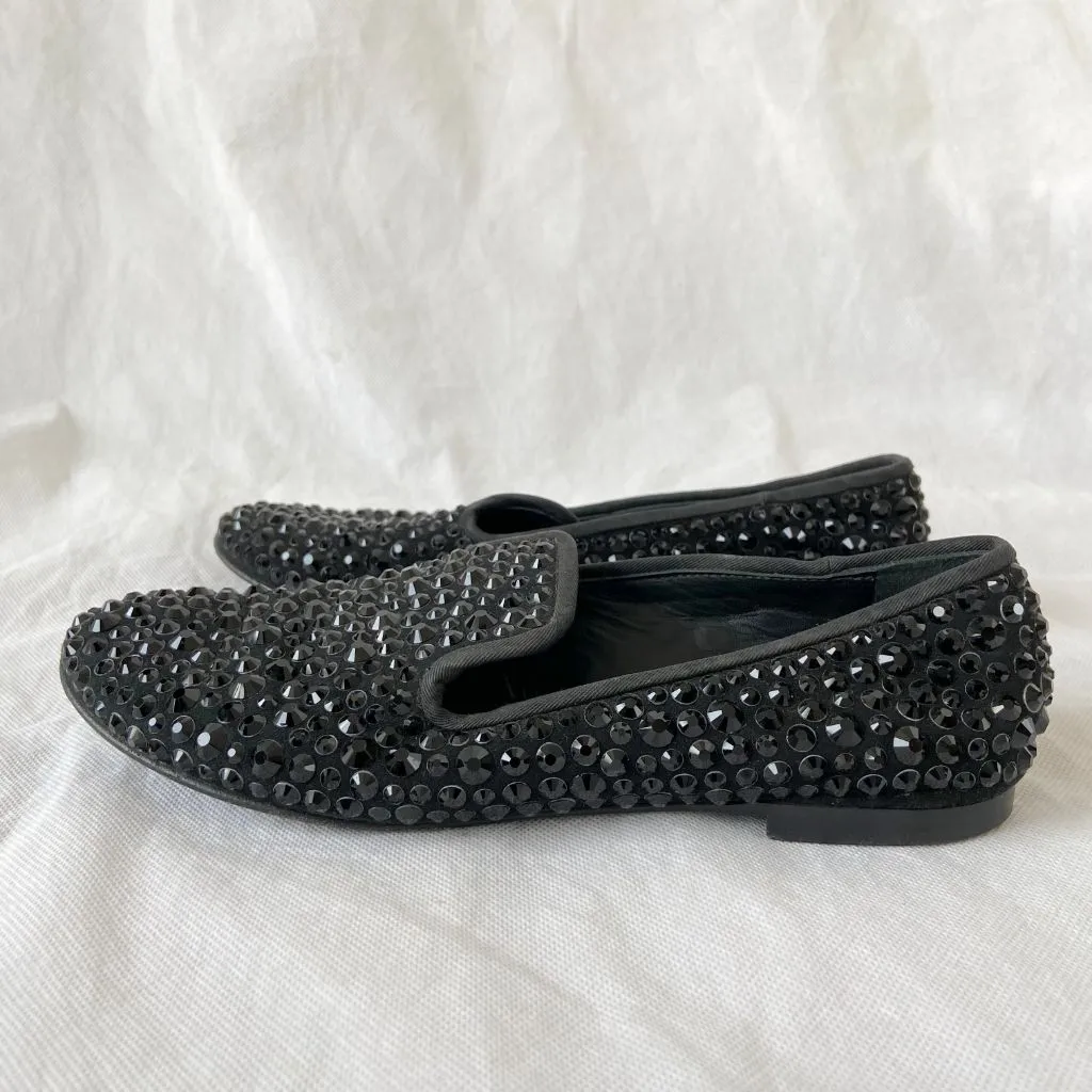 Giuseppe Zanotti Crystal Embellished Black Loafer Flats, 37.5