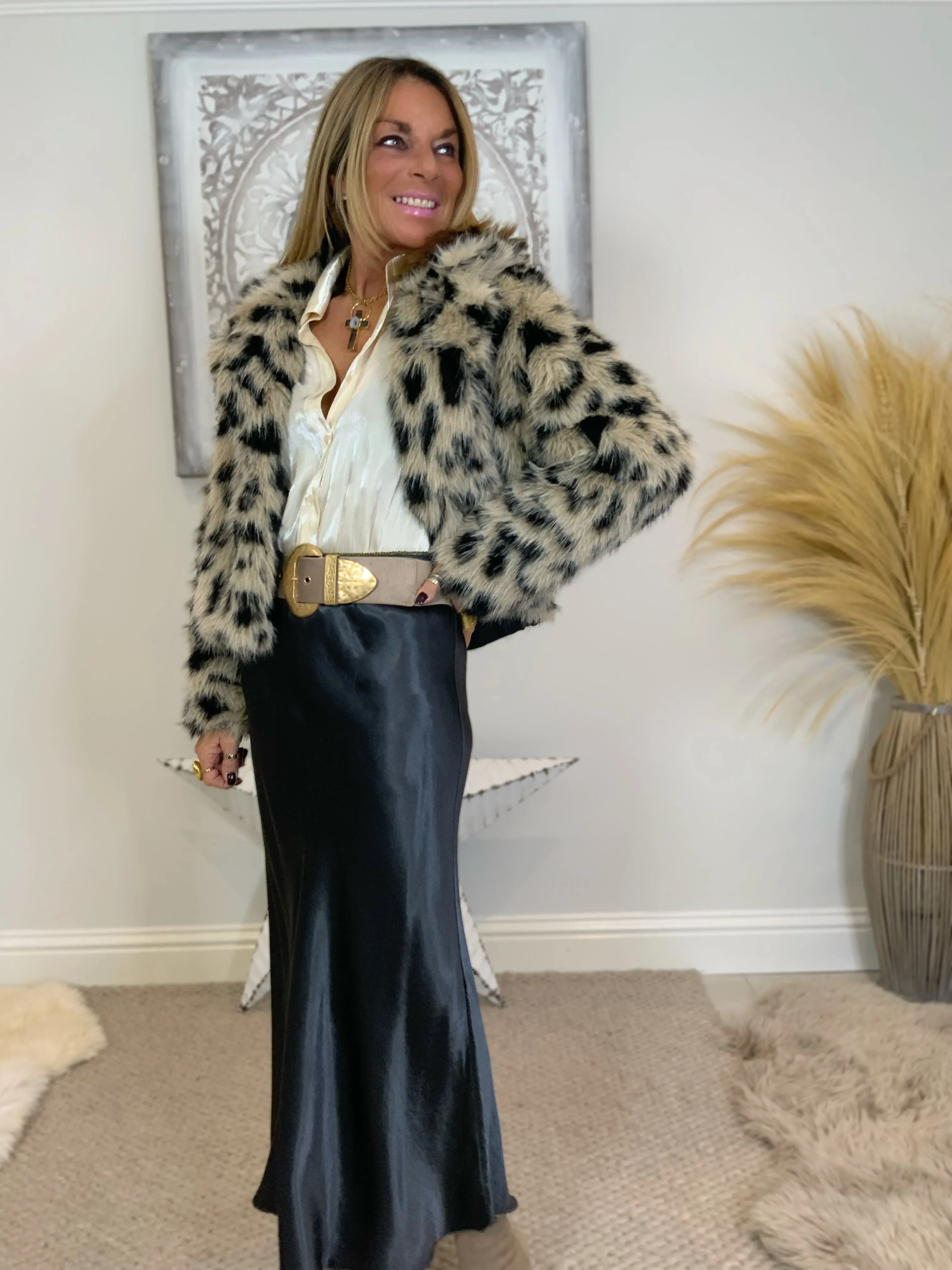 Leopard Print Faux Fur Jacket