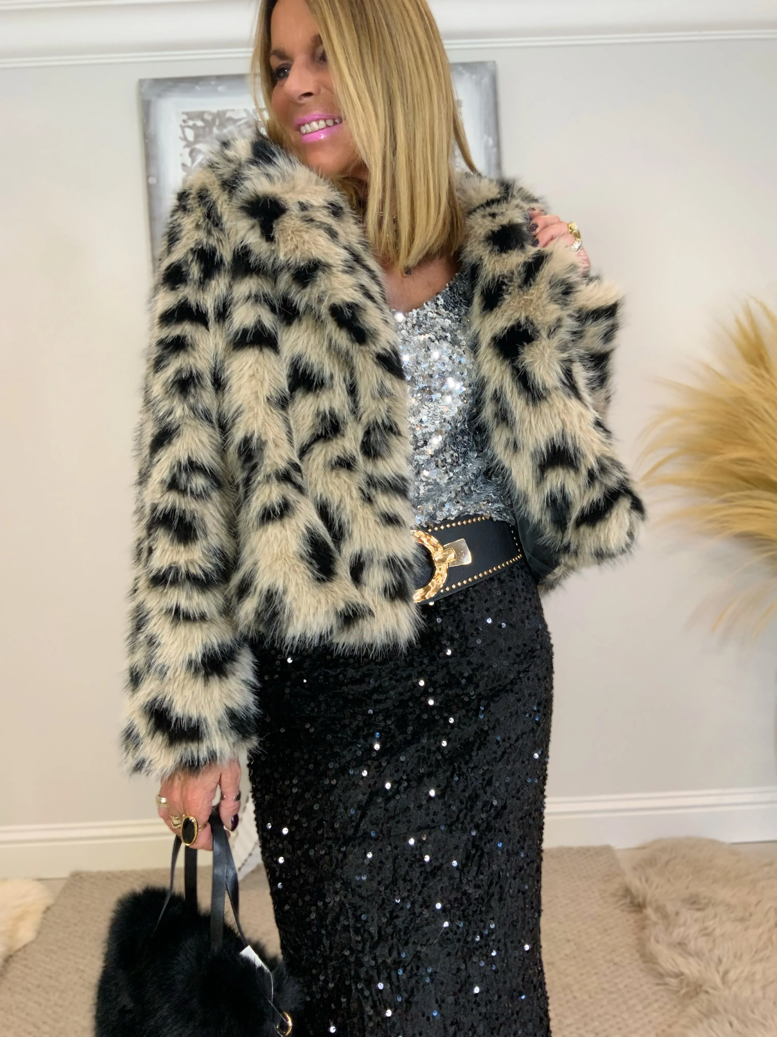 Leopard Print Faux Fur Jacket