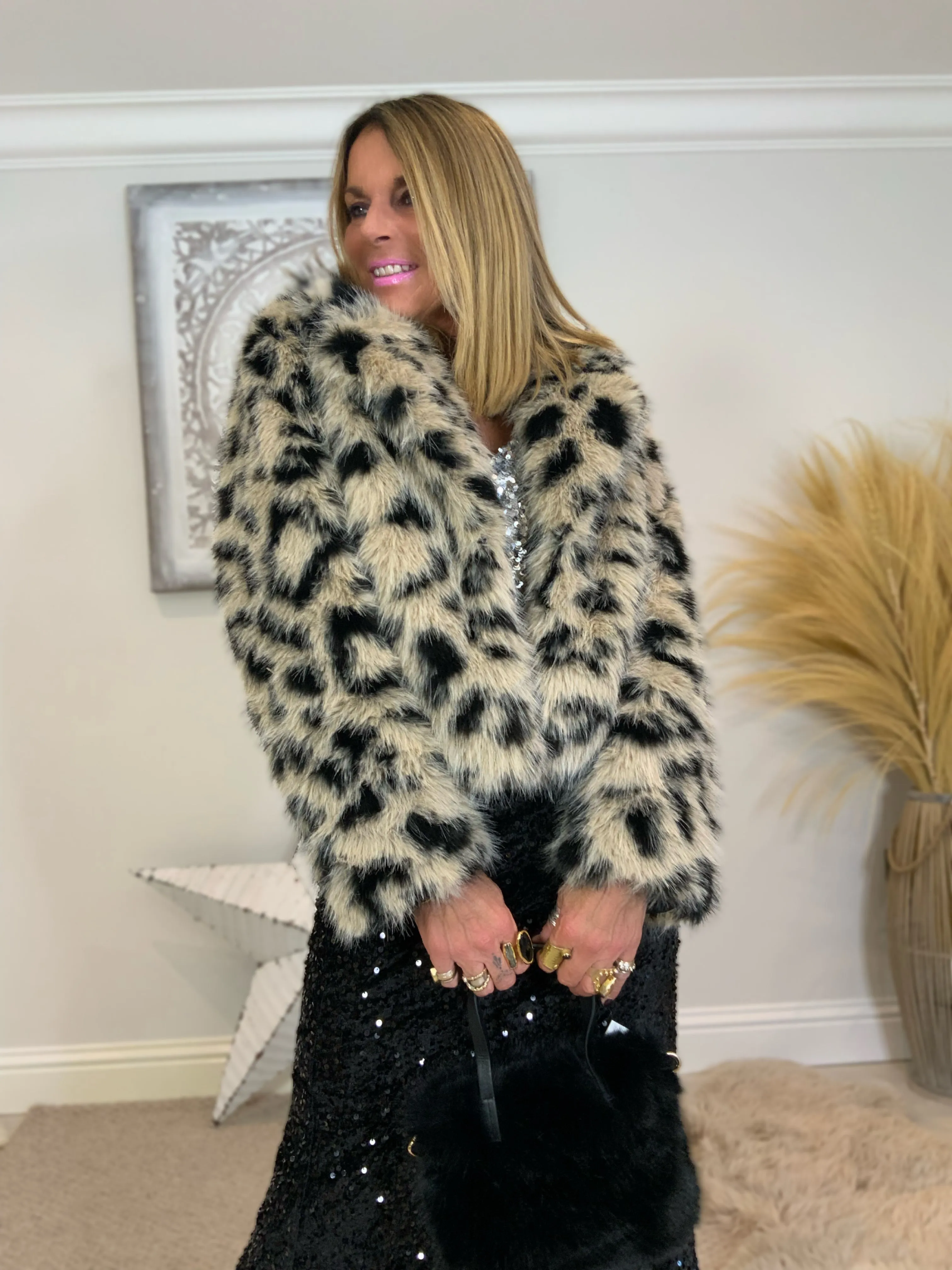 Leopard Print Faux Fur Jacket