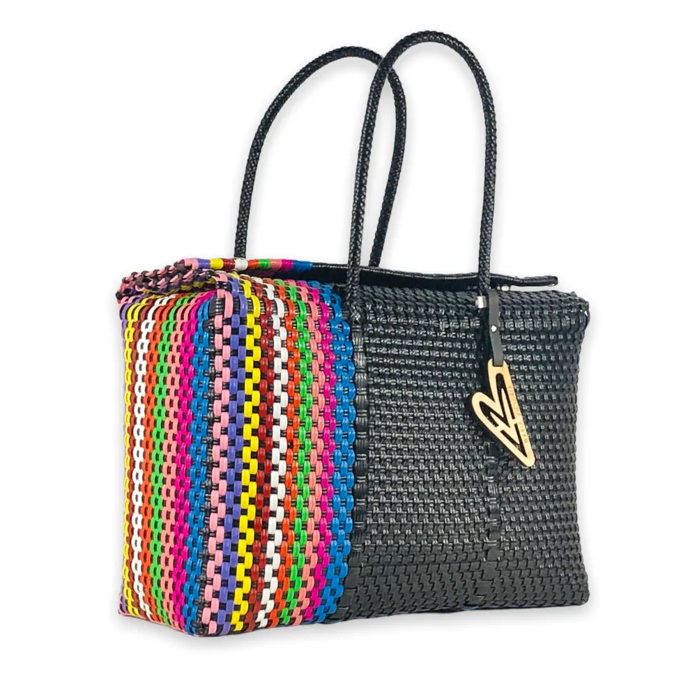 Maria Victoria | Flamingo V2 Baskets | Upcycled, Handwoven, Black&Multicolor Basket