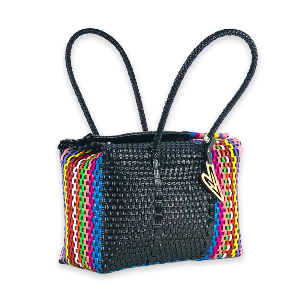 Maria Victoria | Flamingo V2 Baskets | Upcycled, Handwoven, Black&Multicolor Basket