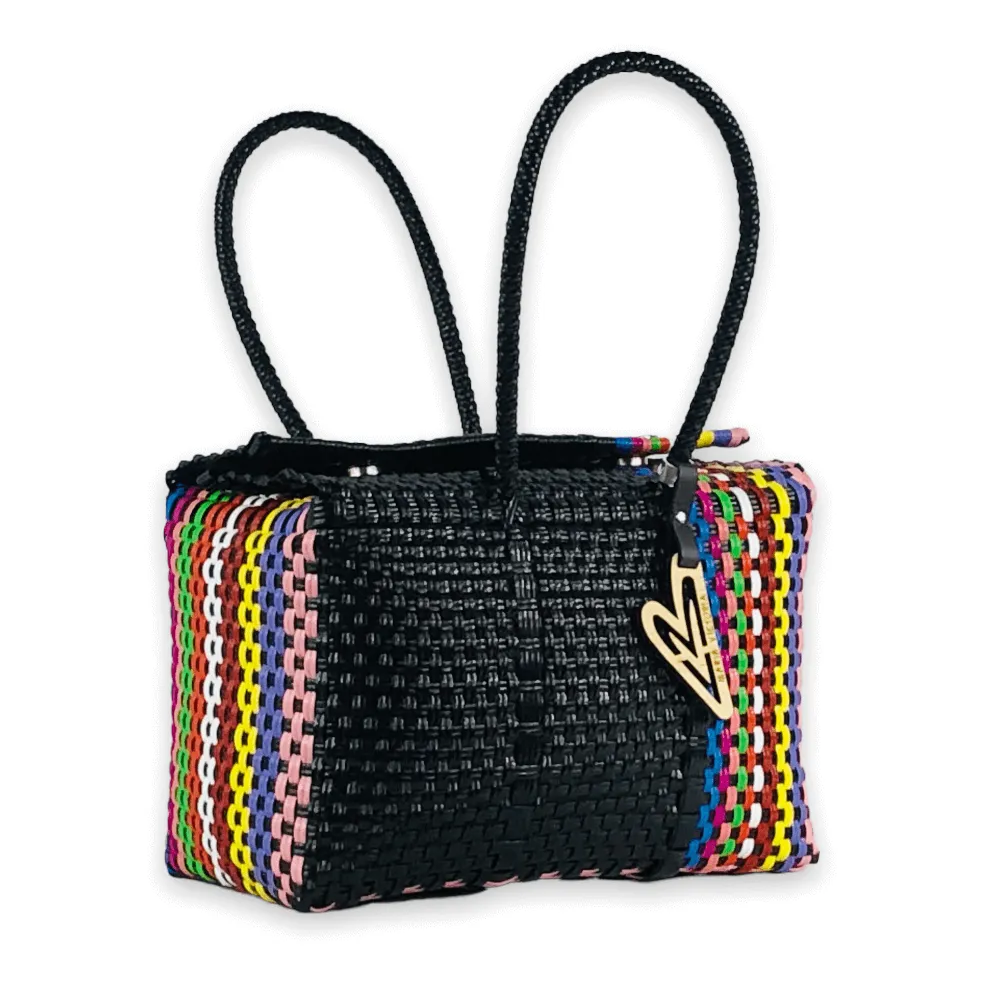 Maria Victoria | Flamingo V2 Baskets | Upcycled, Handwoven, Black&Multicolor Basket