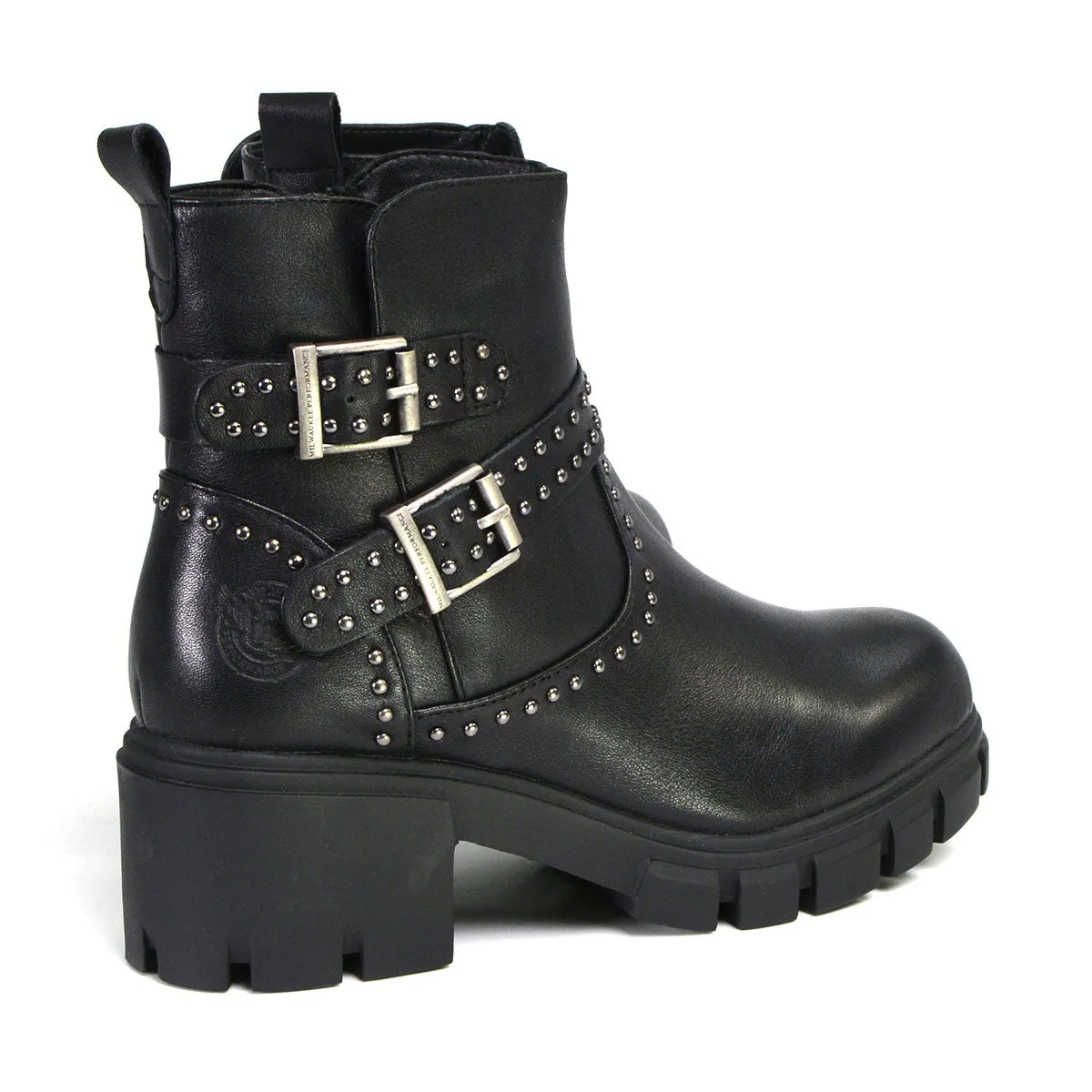 MBL9446 Women's ‘Siren’ Black Leather Studded Boots with Side Zipper Entry