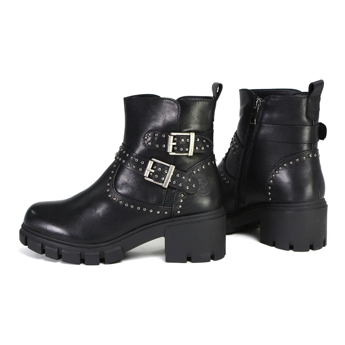 MBL9446 Women's ‘Siren’ Black Leather Studded Boots with Side Zipper Entry