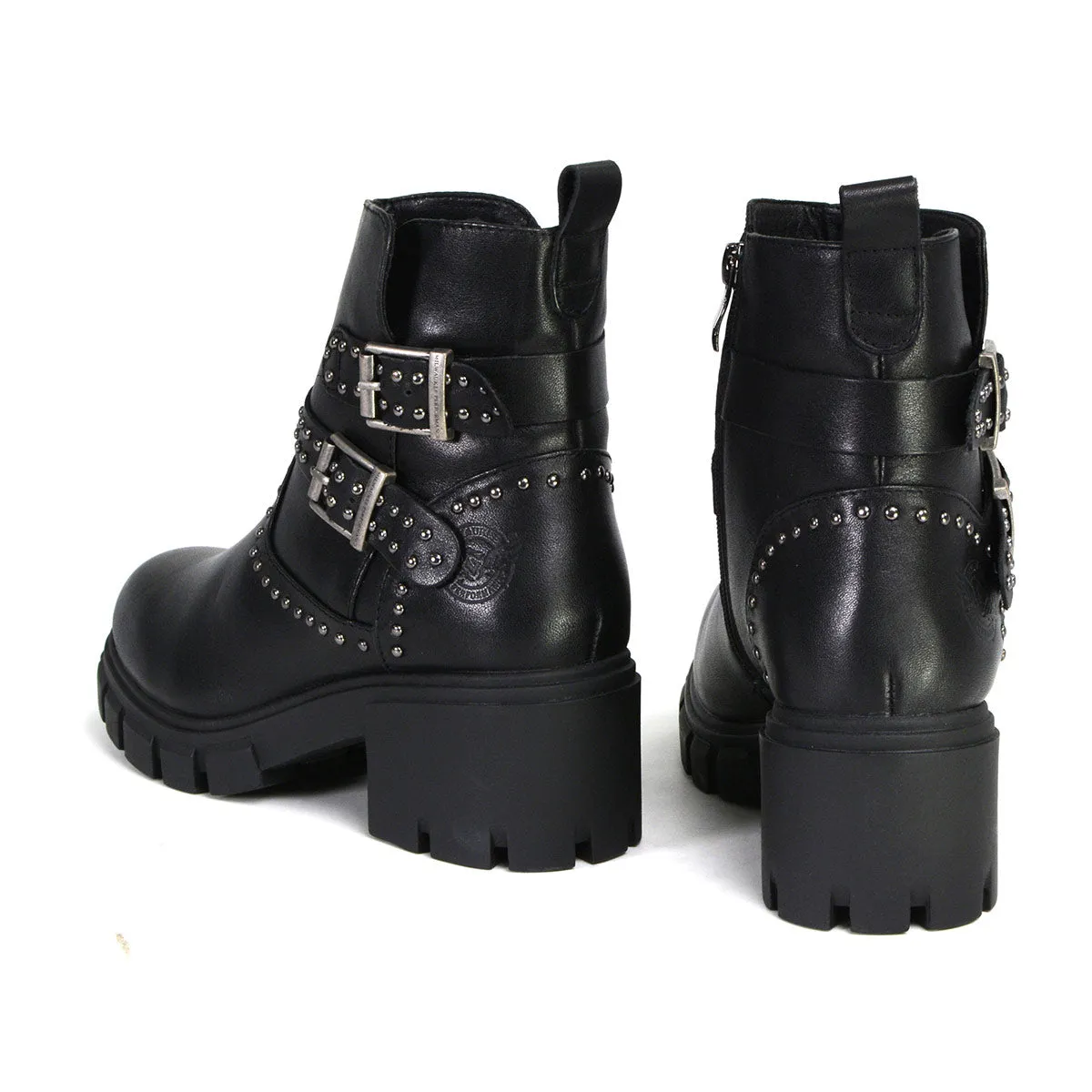 MBL9446 Women's ‘Siren’ Black Leather Studded Boots with Side Zipper Entry