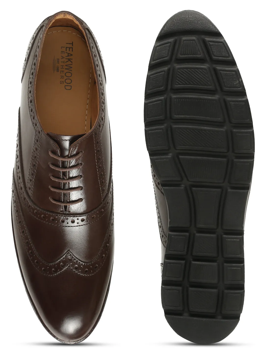 Men Brown Leather Lace-Up Brogue Derby Shoes