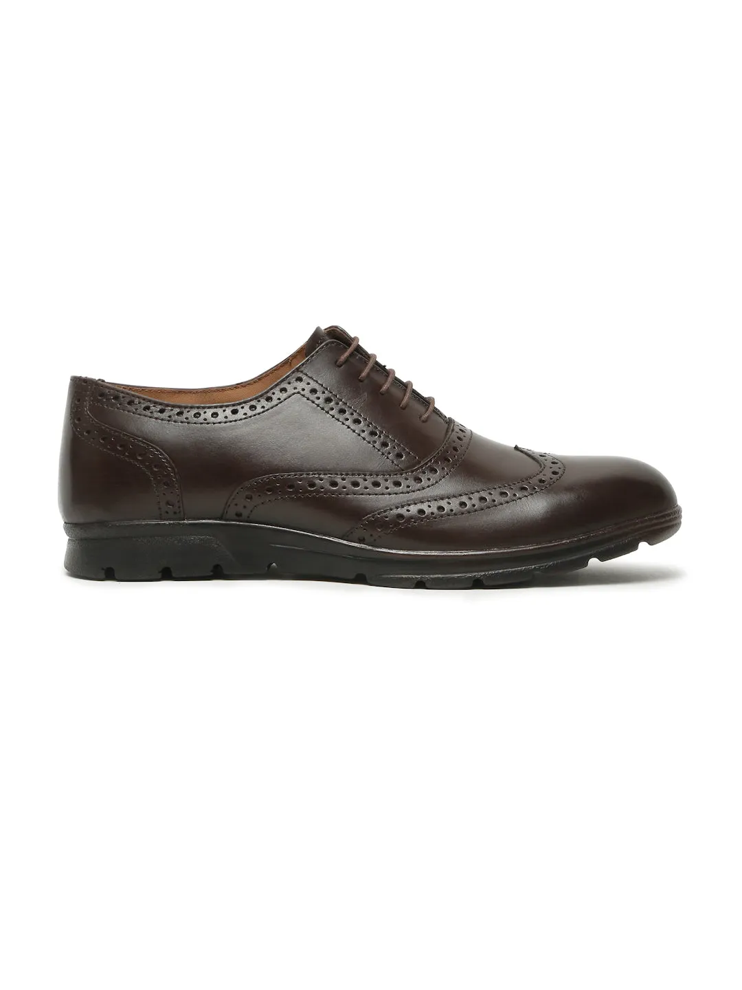 Men Brown Leather Lace-Up Brogue Derby Shoes