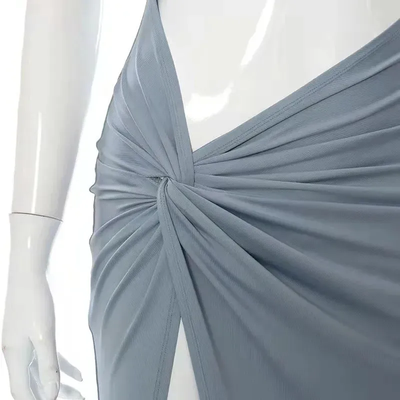 Stylish Women's Summer Strapless Midi Dress - Solid Color Backless Design for Effortless Beach Chic