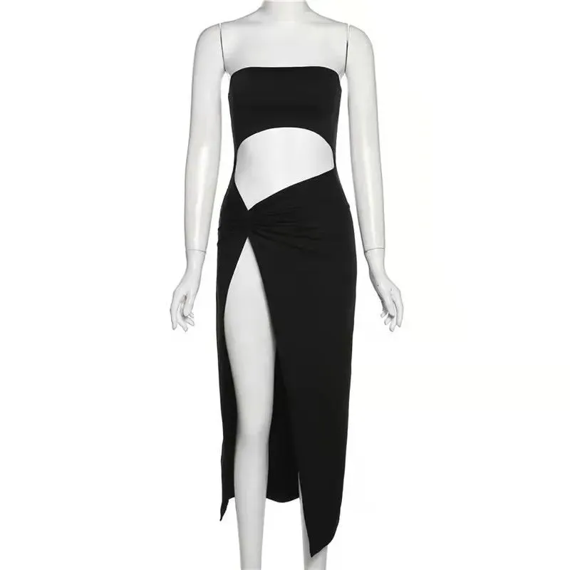 Stylish Women's Summer Strapless Midi Dress - Solid Color Backless Design for Effortless Beach Chic
