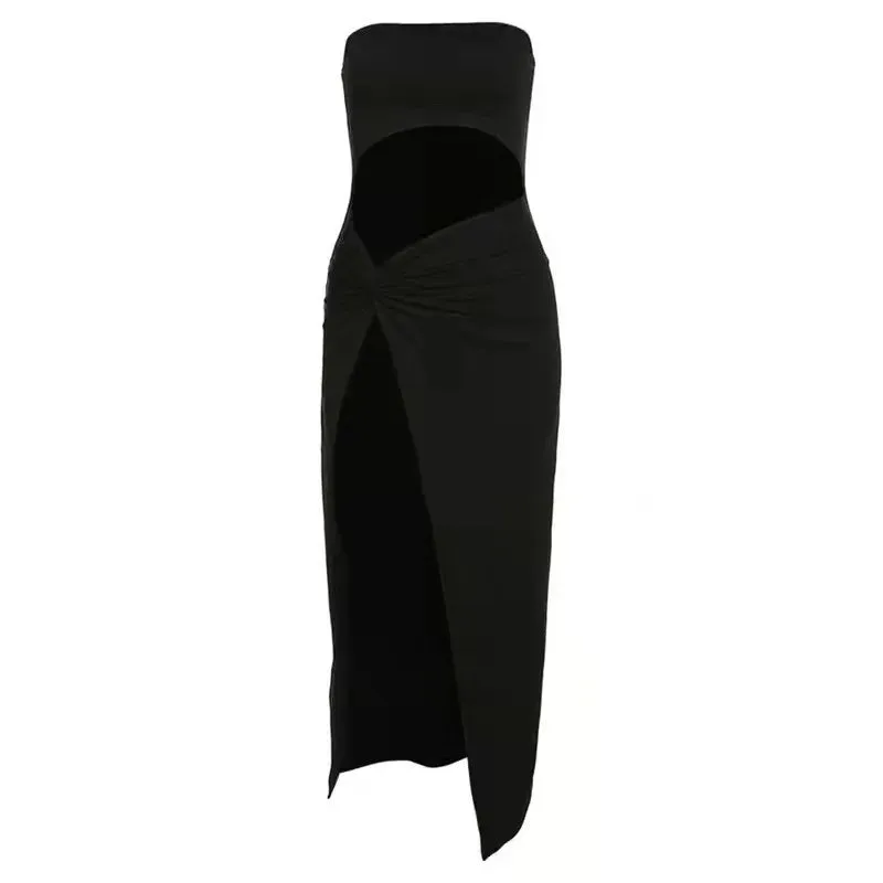 Stylish Women's Summer Strapless Midi Dress - Solid Color Backless Design for Effortless Beach Chic