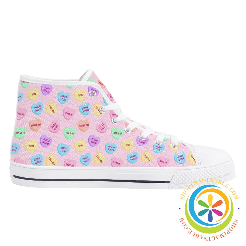Sweet Tarts Hearts Ladies High Top Canvas Shoes