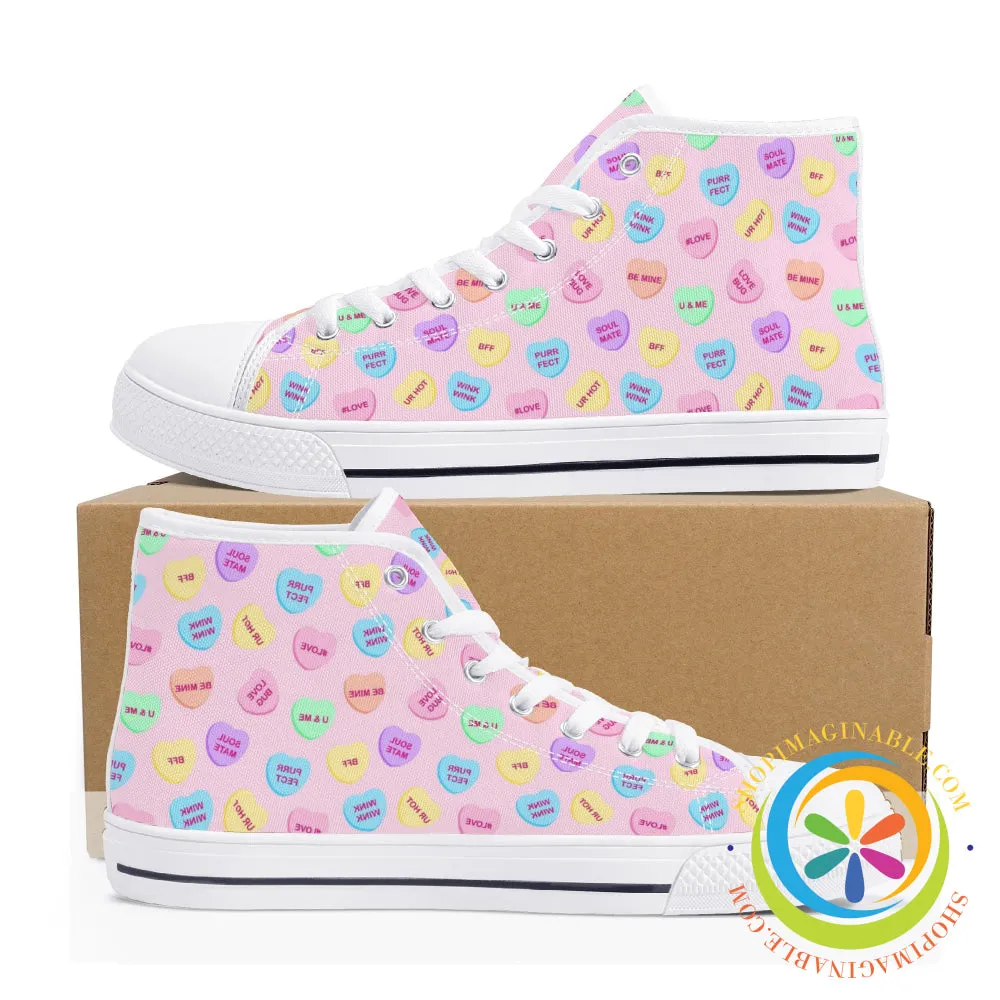 Sweet Tarts Hearts Ladies High Top Canvas Shoes