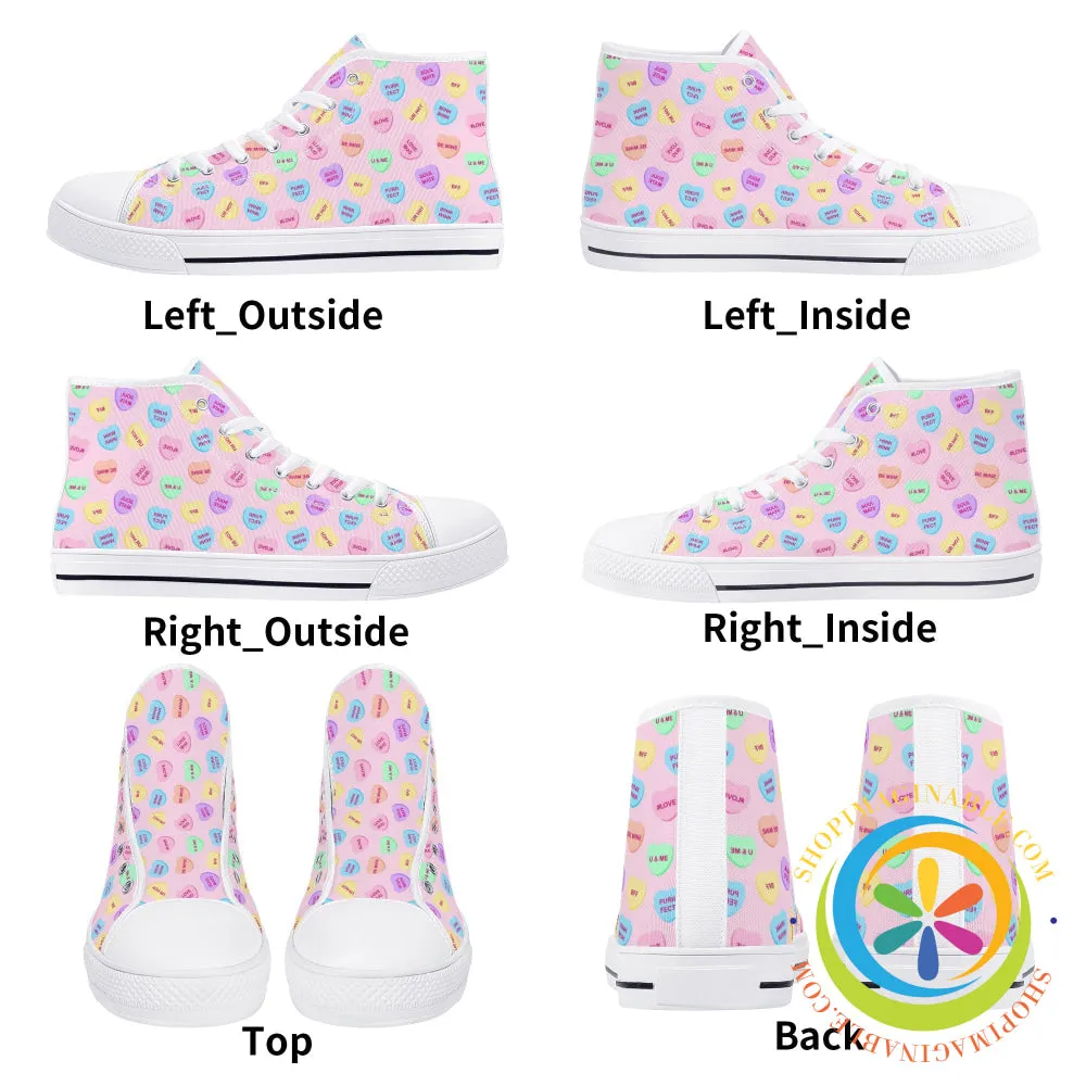 Sweet Tarts Hearts Ladies High Top Canvas Shoes