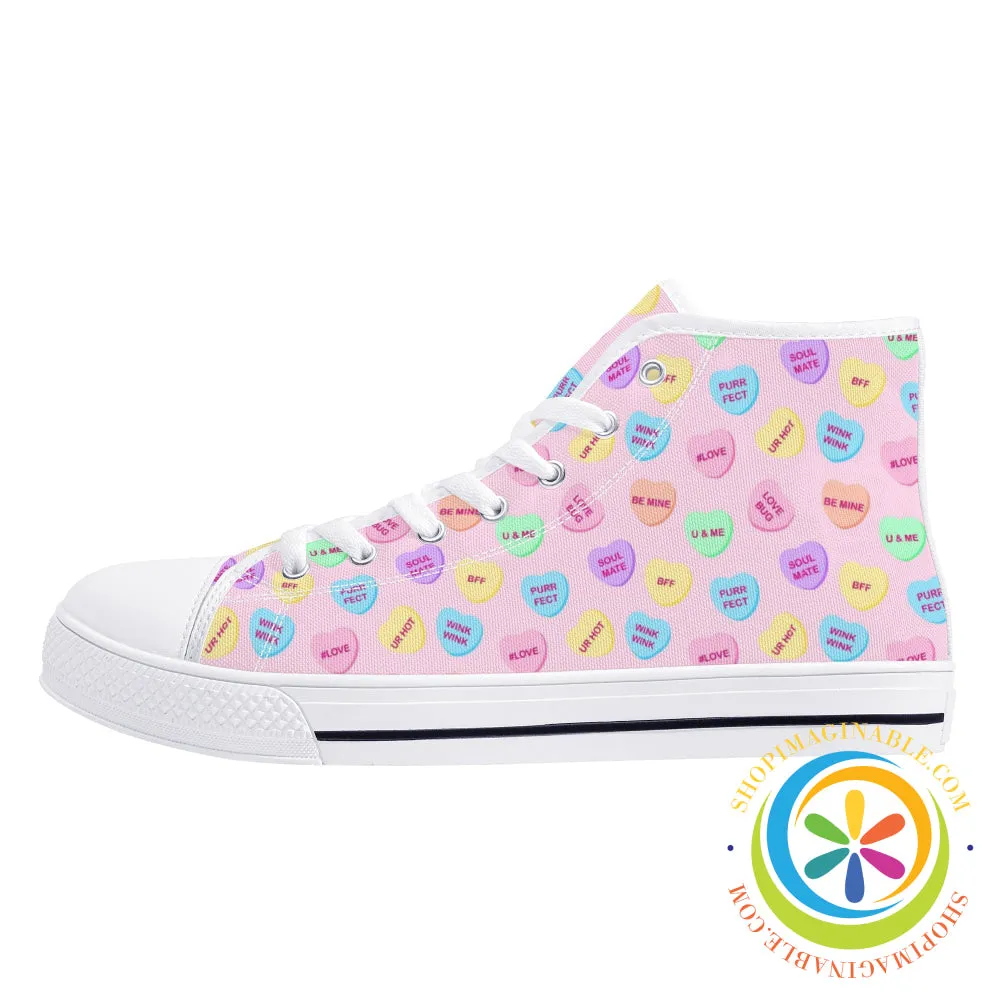 Sweet Tarts Hearts Ladies High Top Canvas Shoes