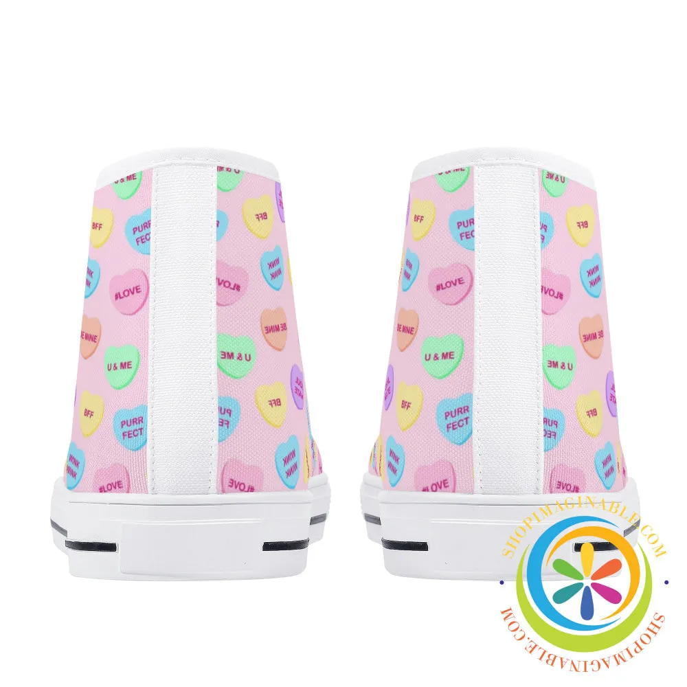 Sweet Tarts Hearts Ladies High Top Canvas Shoes