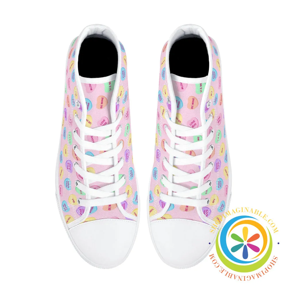 Sweet Tarts Hearts Ladies High Top Canvas Shoes
