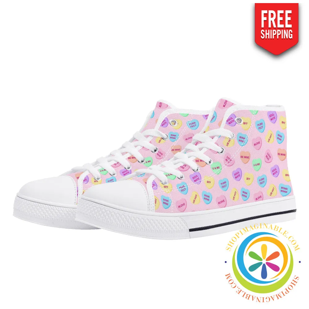 Sweet Tarts Hearts Ladies High Top Canvas Shoes