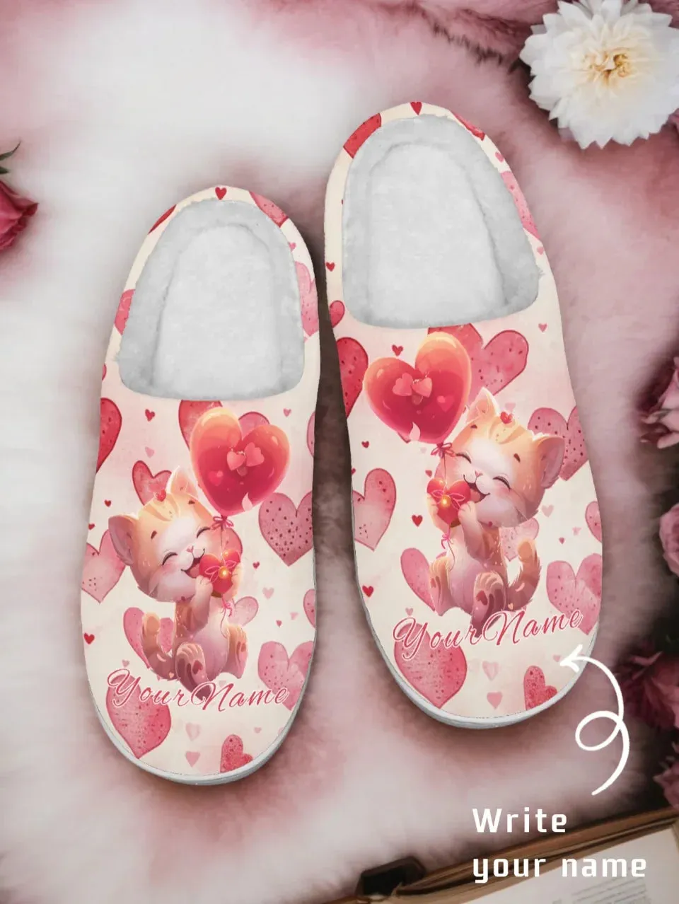 Unique Gift,Personalized Warm Heart Slippers, Custom Fur Lining Indoor Slipper, Perfect Gift for Valentine's Day
