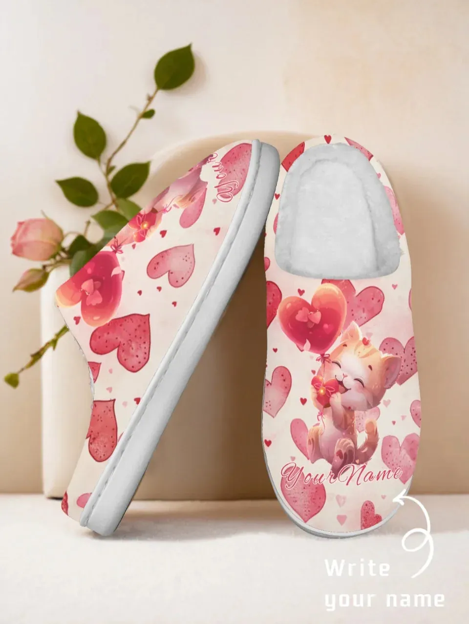 Unique Gift,Personalized Warm Heart Slippers, Custom Fur Lining Indoor Slipper, Perfect Gift for Valentine's Day