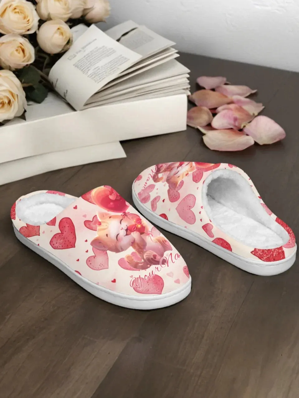 Unique Gift,Personalized Warm Heart Slippers, Custom Fur Lining Indoor Slipper, Perfect Gift for Valentine's Day