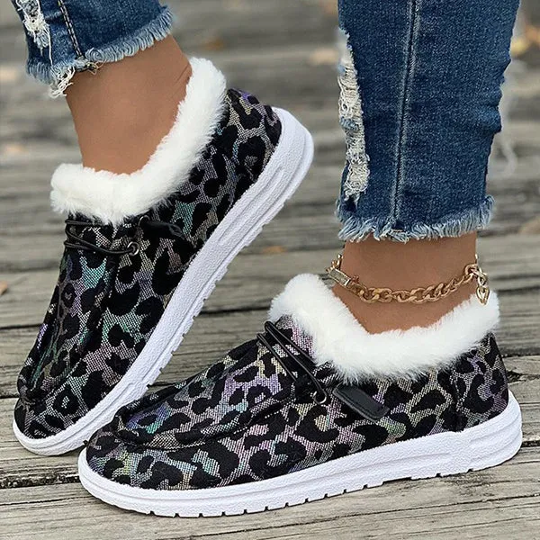 Women's Christmas Snowflake Plush Flat Cotton Shoes 28822227S