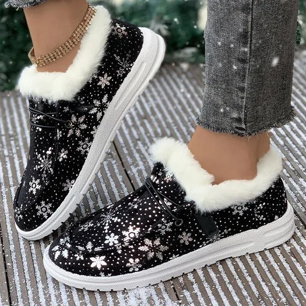 Women's Christmas Snowflake Plush Flat Cotton Shoes 28822227S